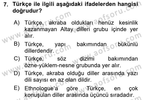 Türk Dili 1 Dersi 2018 - 2019 Yılı (Vize) Ara Sınav Soruları 7. Soru
