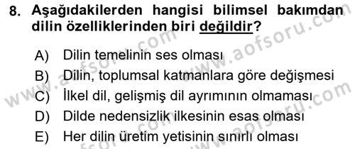 Türk Dili 1 Dersi 2018 - 2019 Yılı (Vize) Ara Sınav Soruları 8. Soru