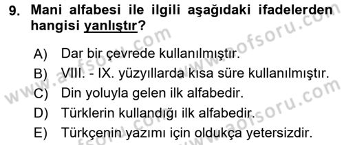 Türk Dili 1 Dersi 2018 - 2019 Yılı (Vize) Ara Sınav Soruları 9. Soru