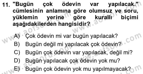 Türk Dili 1 Dersi 2018 - 2019 Yılı (Final) Dönem Sonu Sınav Soruları 11. Soru