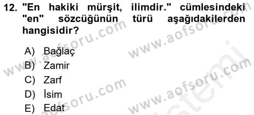 Türk Dili 1 Dersi 2018 - 2019 Yılı (Final) Dönem Sonu Sınav Soruları 12. Soru