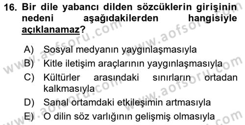 Türk Dili 1 Dersi 2018 - 2019 Yılı (Final) Dönem Sonu Sınav Soruları 16. Soru