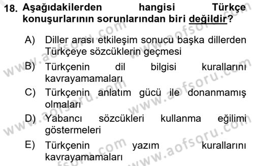 Türk Dili 1 Dersi 2018 - 2019 Yılı (Final) Dönem Sonu Sınav Soruları 18. Soru