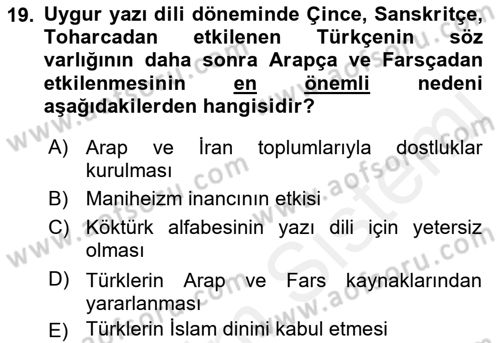 Türk Dili 1 Dersi 2018 - 2019 Yılı (Final) Dönem Sonu Sınav Soruları 19. Soru