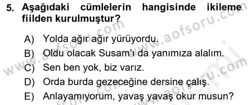 Türk Dili 1 Dersi 2018 - 2019 Yılı (Final) Dönem Sonu Sınav Soruları 5. Soru