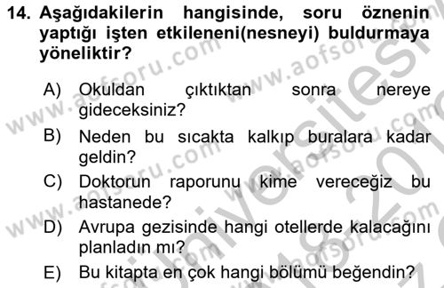 Türk Dili 1 Dersi 2018 - 2019 Yılı Yaz Okulu Sınav Soruları 14. Soru