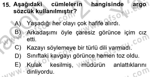 Türk Dili 1 Dersi 2018 - 2019 Yılı Yaz Okulu Sınav Soruları 15. Soru