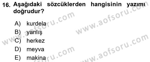 Türk Dili 1 Dersi 2018 - 2019 Yılı Yaz Okulu Sınav Soruları 16. Soru