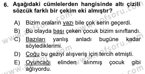Türk Dili 1 Dersi 2018 - 2019 Yılı Yaz Okulu Sınav Soruları 6. Soru