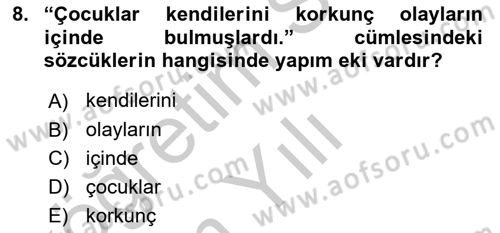 Türk Dili 1 Dersi 2018 - 2019 Yılı Yaz Okulu Sınav Soruları 8. Soru