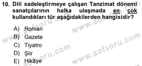 Türk Dili 1 Dersi 2019 - 2020 Yılı (Vize) Ara Sınav Soruları 10. Soru