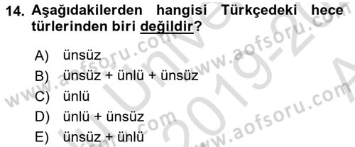 Türk Dili 1 Dersi 2019 - 2020 Yılı (Vize) Ara Sınav Soruları 14. Soru