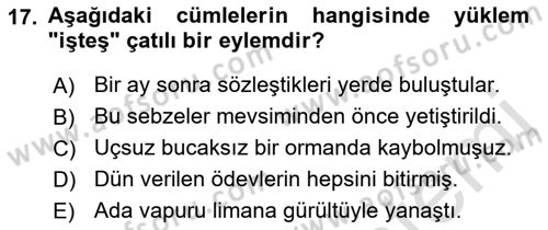 Türk Dili 1 Dersi 2019 - 2020 Yılı (Vize) Ara Sınav Soruları 17. Soru