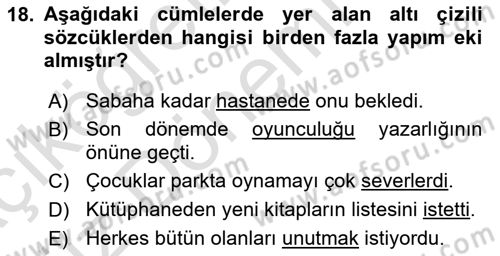 Türk Dili 1 Dersi 2019 - 2020 Yılı (Vize) Ara Sınav Soruları 18. Soru