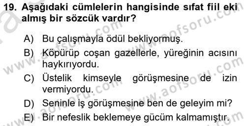 Türk Dili 1 Dersi 2019 - 2020 Yılı (Vize) Ara Sınav Soruları 19. Soru