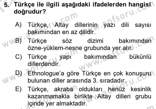 Türk Dili 1 Dersi 2019 - 2020 Yılı (Vize) Ara Sınav Soruları 5. Soru