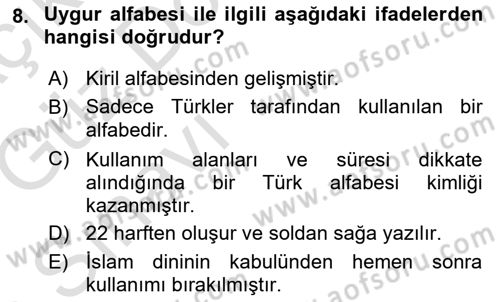 Türk Dili 1 Dersi 2019 - 2020 Yılı (Vize) Ara Sınav Soruları 8. Soru