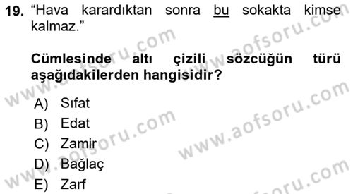 Türk Dili 1 Dersi 2020 - 2021 Yılı Yaz Okulu Sınav Soruları 19. Soru
