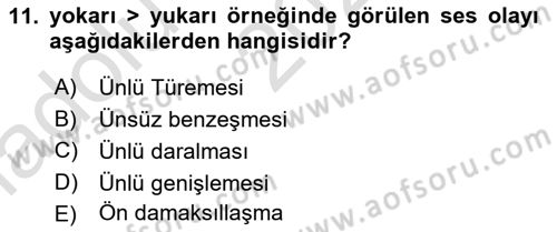 Türk Dili 1 Dersi 2021 - 2022 Yılı (Vize) Ara Sınav Soruları 11. Soru