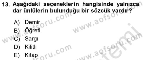 Türk Dili 1 Dersi 2021 - 2022 Yılı (Vize) Ara Sınav Soruları 13. Soru