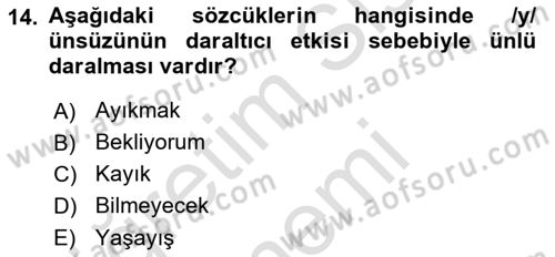 Türk Dili 1 Dersi 2021 - 2022 Yılı (Vize) Ara Sınav Soruları 14. Soru