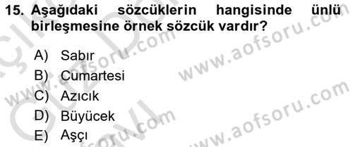 Türk Dili 1 Dersi 2021 - 2022 Yılı (Vize) Ara Sınav Soruları 15. Soru