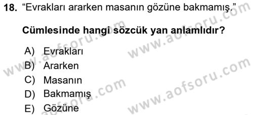 Türk Dili 1 Dersi 2021 - 2022 Yılı (Vize) Ara Sınav Soruları 18. Soru