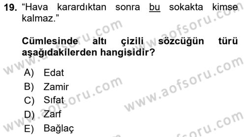 Türk Dili 1 Dersi 2021 - 2022 Yılı (Vize) Ara Sınav Soruları 19. Soru