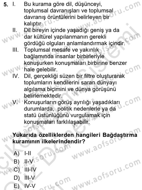 Türk Dili 1 Dersi 2021 - 2022 Yılı (Vize) Ara Sınav Soruları 5. Soru