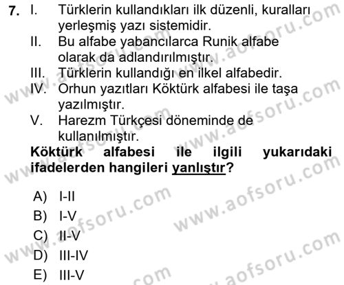 Türk Dili 1 Dersi 2021 - 2022 Yılı (Vize) Ara Sınav Soruları 7. Soru