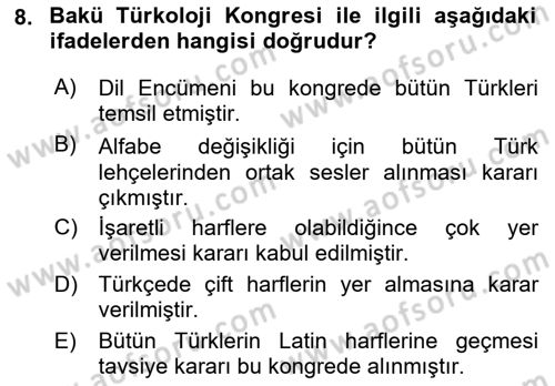 Türk Dili 1 Dersi 2021 - 2022 Yılı (Vize) Ara Sınav Soruları 8. Soru