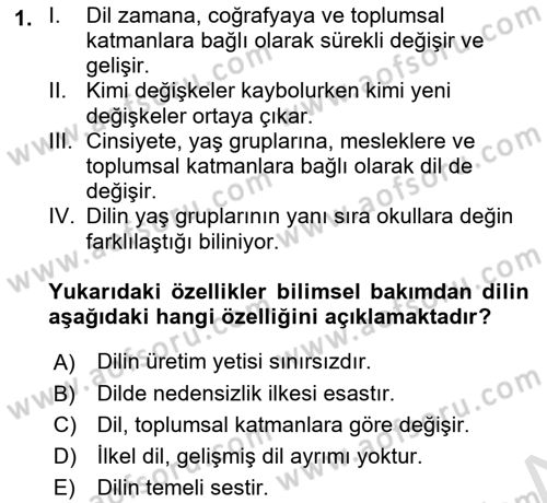 Türk Dili 1 Dersi 2022 - 2023 Yılı (Vize) Ara Sınav Soruları 1. Soru