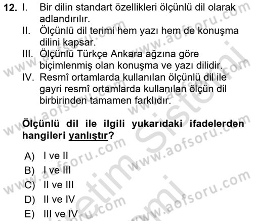 Türk Dili 1 Dersi 2022 - 2023 Yılı (Vize) Ara Sınav Soruları 12. Soru