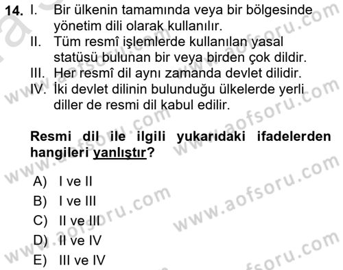 Türk Dili 1 Dersi 2022 - 2023 Yılı (Vize) Ara Sınav Soruları 14. Soru