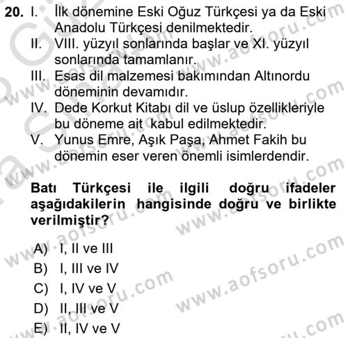Türk Dili 1 Dersi 2022 - 2023 Yılı (Vize) Ara Sınav Soruları 20. Soru