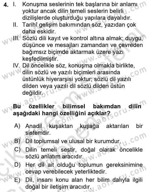 Türk Dili 1 Dersi 2022 - 2023 Yılı (Vize) Ara Sınav Soruları 4. Soru