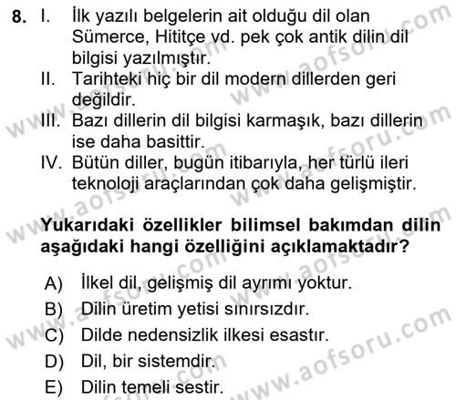 Türk Dili 1 Dersi 2022 - 2023 Yılı (Vize) Ara Sınav Soruları 8. Soru