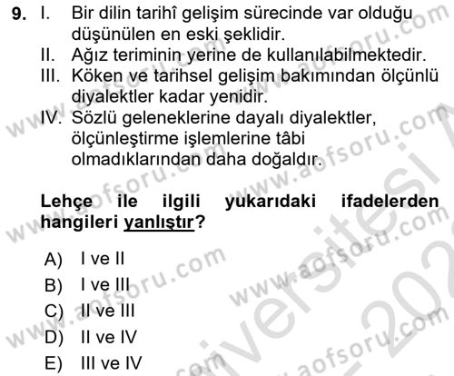 Türk Dili 1 Dersi 2022 - 2023 Yılı (Vize) Ara Sınav Soruları 9. Soru
