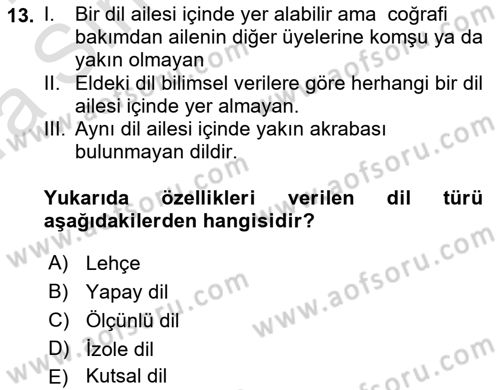 Türk Dili 1 Dersi 2023 - 2024 Yılı (Vize) Ara Sınav Soruları 13. Soru