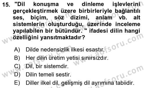 Türk Dili 1 Dersi 2023 - 2024 Yılı (Vize) Ara Sınav Soruları 15. Soru