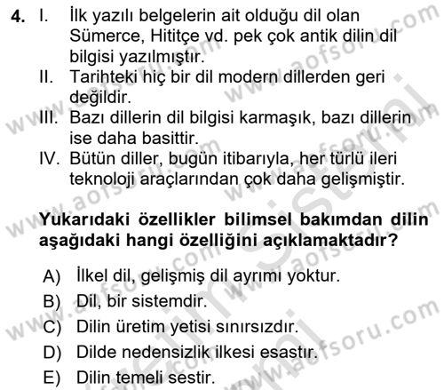 Türk Dili 1 Dersi 2023 - 2024 Yılı (Vize) Ara Sınav Soruları 4. Soru