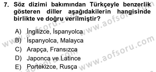Türk Dili 1 Dersi 2023 - 2024 Yılı (Vize) Ara Sınav Soruları 7. Soru