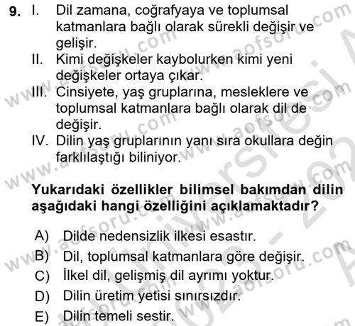 Türk Dili 1 Dersi 2023 - 2024 Yılı (Vize) Ara Sınav Soruları 9. Soru