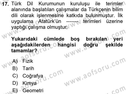 Türk Dili 1 Dersi 2023 - 2024 Yılı Yaz Okulu Sınav Soruları 17. Soru