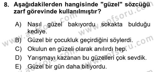 Türk Dili 1 Dersi 2023 - 2024 Yılı Yaz Okulu Sınav Soruları 8. Soru