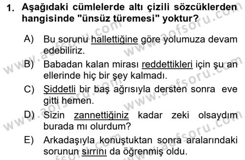 Türk Dili 1 Dersi 2024 - 2025 Yılı (Vize) Ara Sınav Soruları 1. Soru