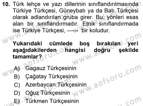Türk Dili 1 Dersi 2024 - 2025 Yılı (Vize) Ara Sınav Soruları 10. Soru