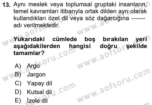Türk Dili 1 Dersi 2024 - 2025 Yılı (Vize) Ara Sınav Soruları 13. Soru