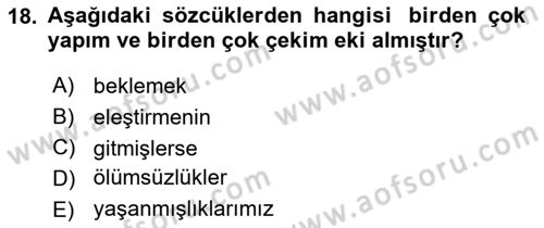 Türk Dili 1 Dersi 2024 - 2025 Yılı (Vize) Ara Sınav Soruları 18. Soru