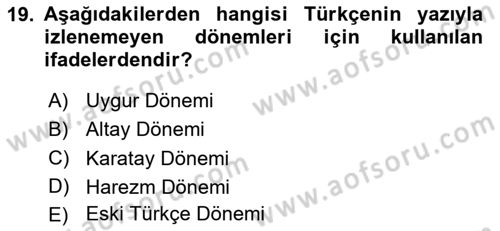 Türk Dili 1 Dersi 2024 - 2025 Yılı (Vize) Ara Sınav Soruları 19. Soru